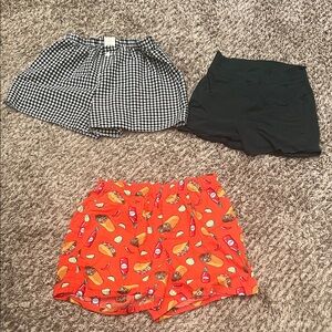 Set of Three Casual Shorts - Black, Gingham, and Orange Print